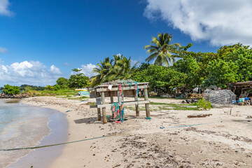 Lobster trap on beach in Trinite, Martinique, France