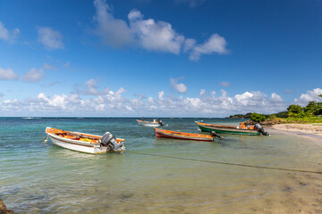 Fishing boats in water in Trinite, Martinique, France