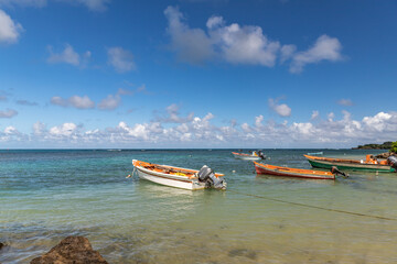 Fishing boats in water in Trinite, Martinique, France