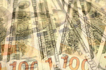 US one hundred dollar bills background. Money american hundred texture notes design. Financial concept. Financial operations