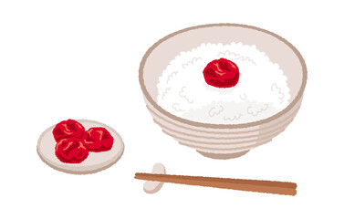 梅干しと梅干しご飯のイラスト