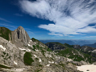 Lisengrat (Ridge line) and Altmann (Impressive Mountain) photographed from Chalbersäntis close to Säntis.