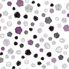 Dark Red vector seamless natural backdrop with leaves, flowers. Doodle illustration of leaves and flowers in Origami style. Design for wallpaper, fabric makers.