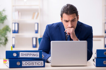 Young male logistics specialist working in the office