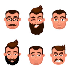 Cartoon Color Character Person Male Different Emotions Concept Set. Vector