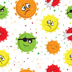 Covid-19 cute emoticon faces seamless pattern