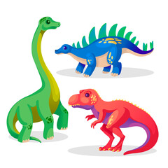 Cartoon Color Dinosaur or Dino Icon Set. Vector