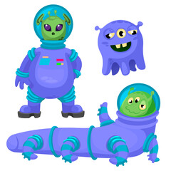 Fototapeta premium Cartoon Color Different Funny Aliens Icons Set. Vector