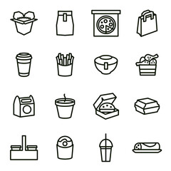 Take Away Food Black Thin Line Icon Set. Vector