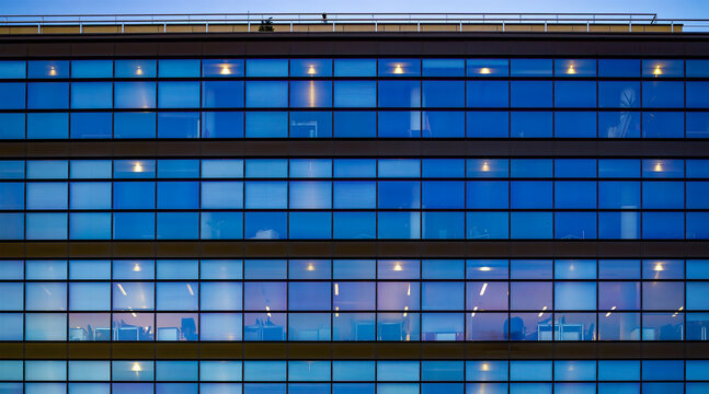 Evening hours office building exterior view