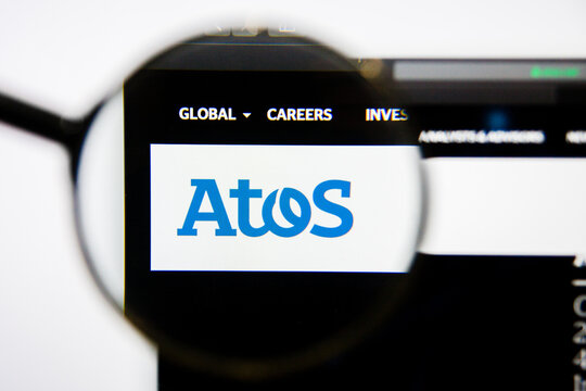 Los Angeles, California, USA - 25 January 2019: ATOS website homepage. ATOS logo visible on display screen.
