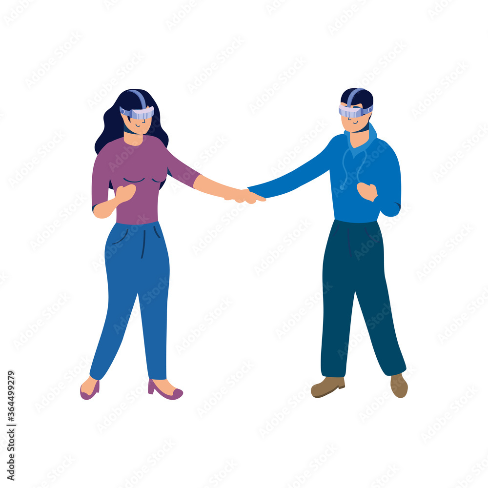 Poster couple using reality virtual tech