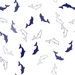 Light Multicolor vector seamless texture with dolphins. Isolated sea dolphins on white background. Natural design for wallpapers.