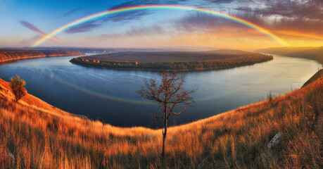 Obraz premium colorful rainbow over river canyon