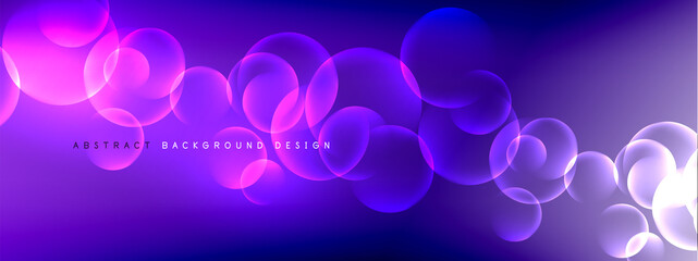 Vector abstract background liquid bubble circles on fluid gradient with shadows and light effects. Shiny design templates for text