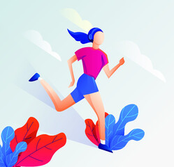 Flat illustration of a running person with a clean, elegant design. Vector