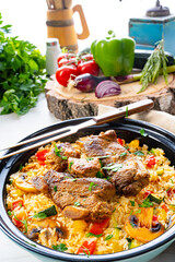 fried rice with vegetables and meat
