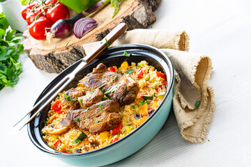fried rice with vegetables and meat