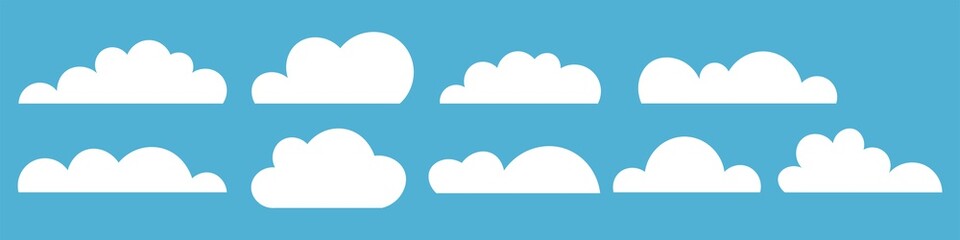 Cloud vector icon set on blue background. Creative modern concept. Vector illustration 