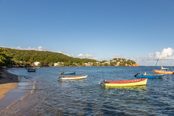 Fishing boats in water in Trinite, Martinique, France