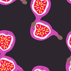 Exotic fruit pattern. Vector seamless background made in funny doodle style. Clipart food elements. Hand painted elements.
