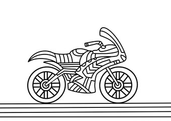 Obraz na płótnie Canvas Motorcycle. Coloring book for transport children. Road car, truck, movement. Simple lines, copyright illustrations.