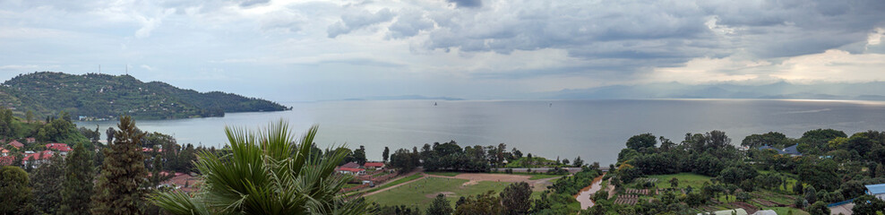 Obraz na płótnie Canvas Lake Kivu seen from Rubavu in Rwanda, towards Goma in D.R. Congo