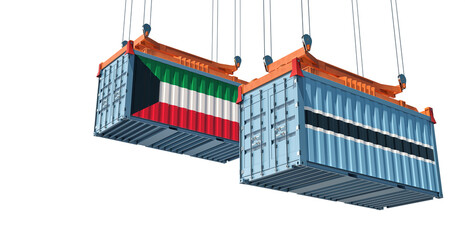 Freight containers with Kuwait and Botswana flag. 3D Rendering 