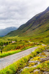 Glencoe or Glen Coe and Glen Etive valley, panoramic view landscape in Lochaber, Scottish Higlands,...