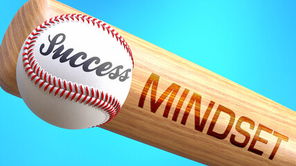 Success in life depends on mindset - pictured as word mindset on a bat, to show that mindset is crucial for successful business or life., 3d illustration