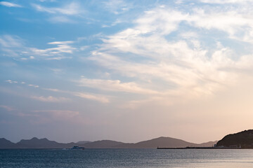 夕暮れの博多湾風景