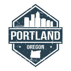 Portland Oregon USA Travel Stamp Icon Skyline City Design.