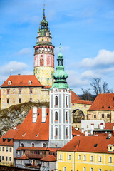 Fototapeta premium The aerial view on the historic city of Cesky Krumlov in Czech republic.