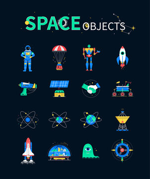Space objects - colorful flat design style icons