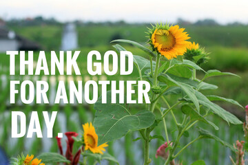 Thankful inspirational quote - Thank God for another day. Welcoming new day with grateful heart...