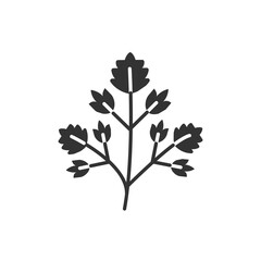 Parsley black glyph icon. Herb leaves. Salad. Natural vegetable. Healthy, organic food. Cooking ingredient.