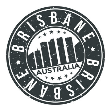 Brisbane Australia Round Stamp Icon Skyline City.