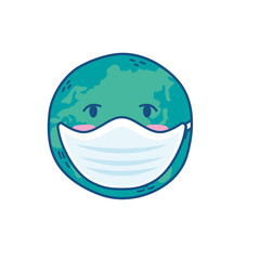 earth planet wearing medical mask