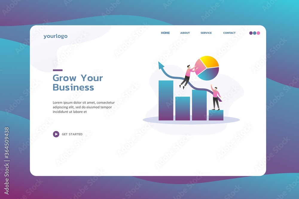 Fototapete grow your business website template design. modern vector illustration concept of web page design fo