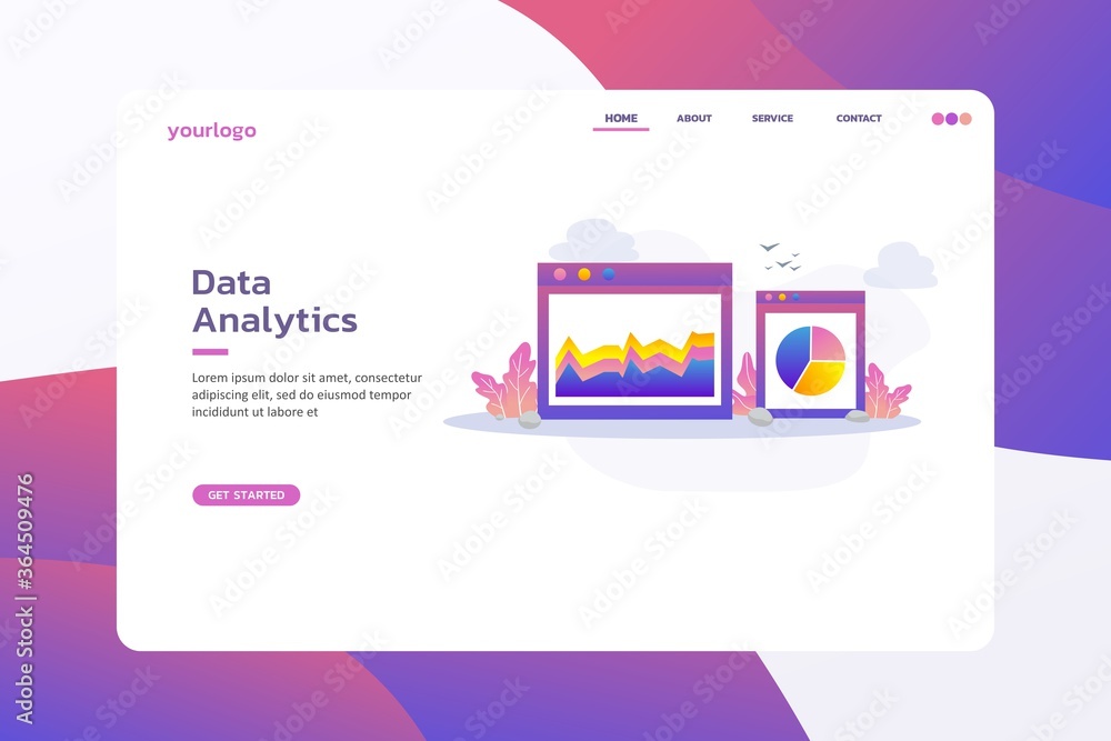 Fototapete data analytics website template design. modern vector illustration concept of web page design for we