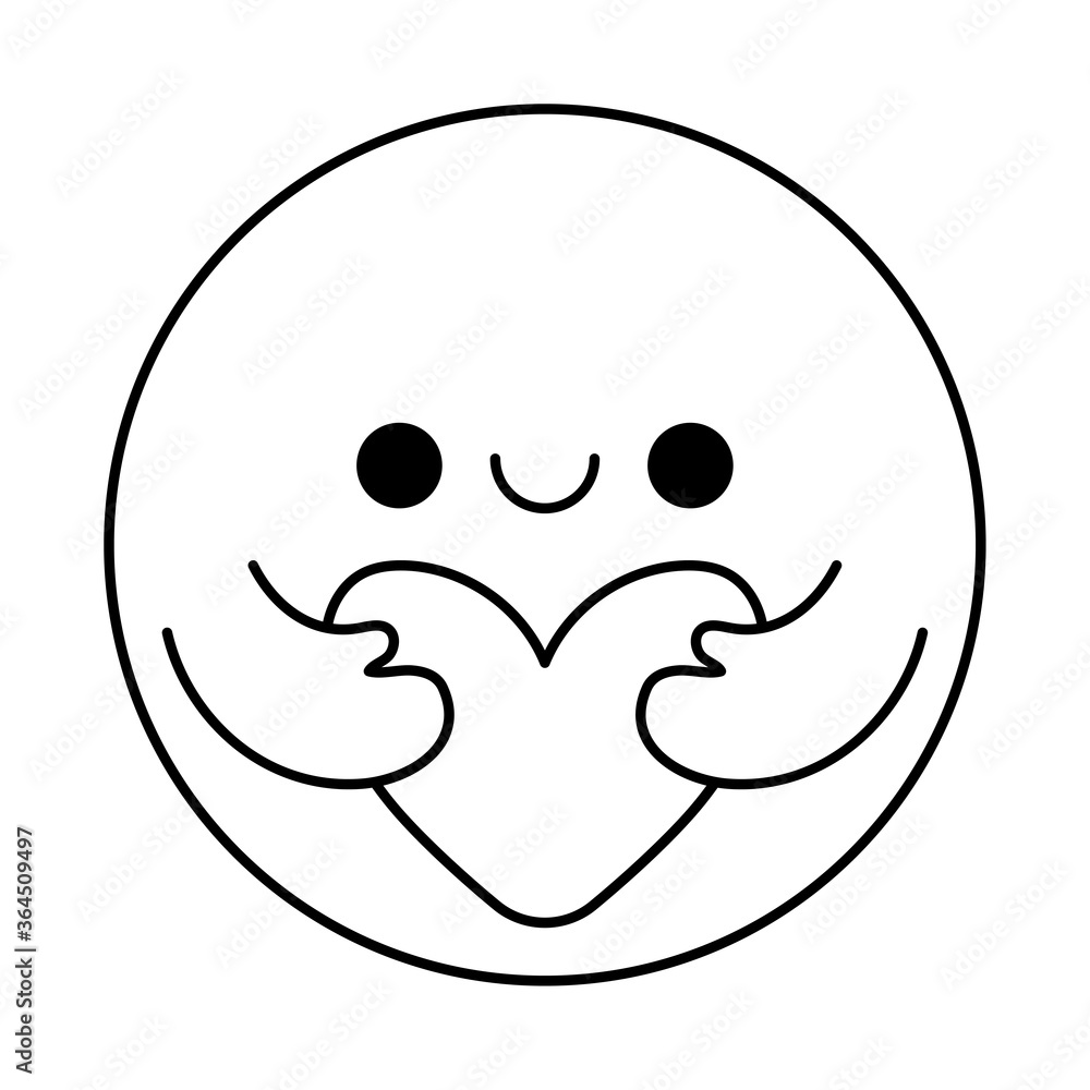 Poster Circle cartoon with arms hugging heart line style icon vector design