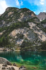 Fototapeta na wymiar View of Lago di Braies. Dolomites mountains, Italy, Europe.