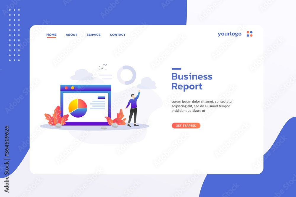Fototapete business report website template design. modern vector illustration concept of web page design for w