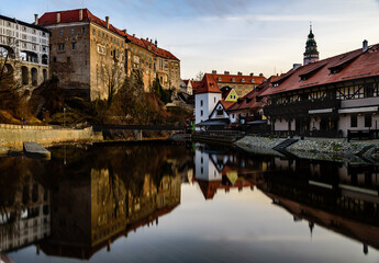 A beautiful dawn in the morning in Cesky Krumlov, Czech republic.