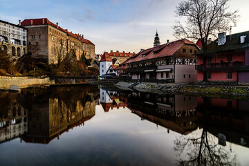 A beautiful dawn in the morning in Cesky Krumlov, Czech republic.