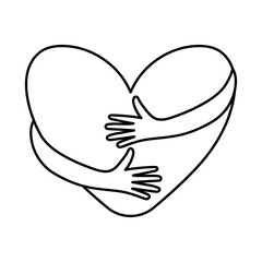 Heart with arms hugging line style icon vector design
