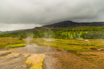 Geothermal area in the Haukadalur Valley, Iceland.