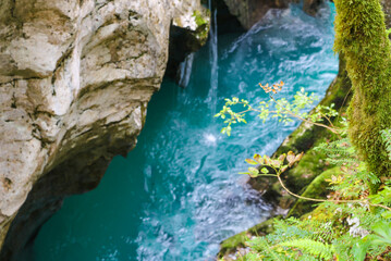 Fototapeta na wymiar Triglav national park in Slovenia: mountains, emerald rivers, forests.