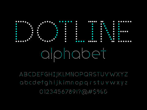 Doted styled alphabet design with uppercase, lowercase, numbers and symbols