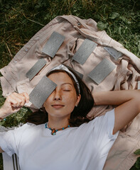 woman with tarot cards on a picnic